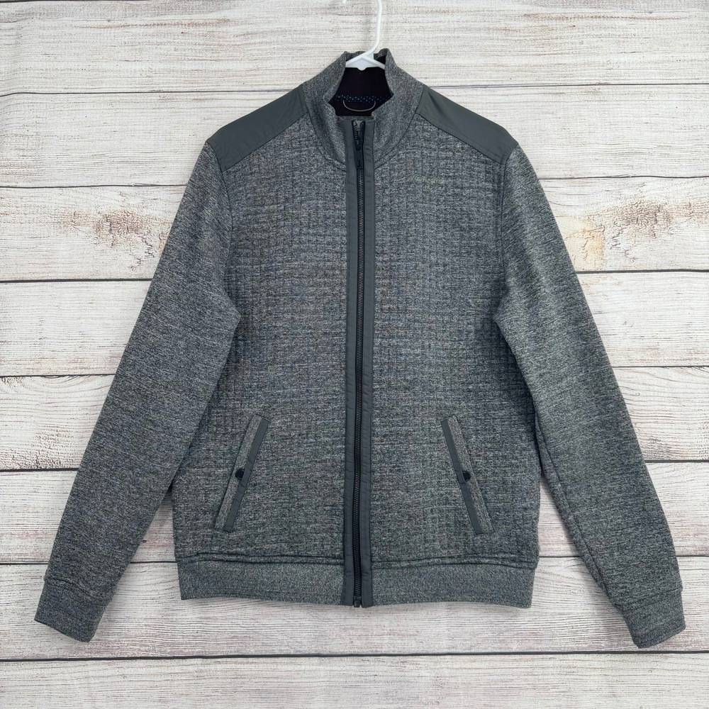 Ted Baker Full Zip Jacket Mens Size 4 Grey Textured Knit Mock Neck WHOOTY